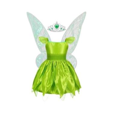 Imagem de Vestido De Fada Verde Tinker Bell Para Meninas Com Asas Fantasia De Pr