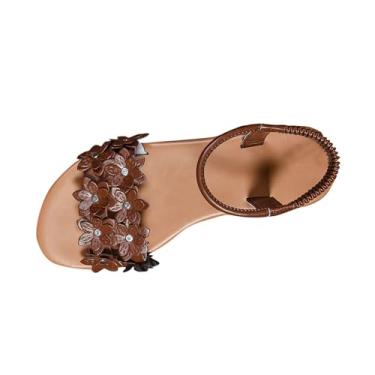 Imagem de Sandálias rasteiras femininas confortáveis para uso casual no verão diário ao ar livre, Marrom, 36