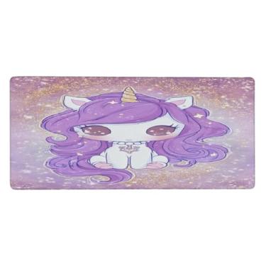 Imagem de Tapete de rato grande com desenho animado de unicórnio à prova d'água, tapete protetor de mesa estendido para computador, base de borracha antiderrapante para escritório, computador, teclado, laptop e