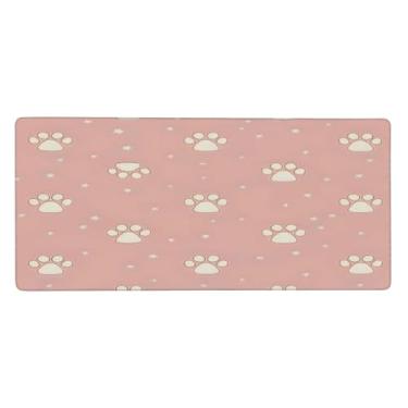Imagem de hongjinglin Tapete de rato rosa de gato com estampa de pata grande, impermeável, protetor de mesa estendido para computador, base de borracha antiderrapante para escritório, computador, teclado