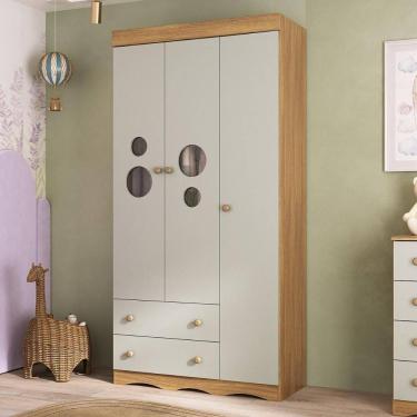 Imagem de Guarda-roupa Infantil 92cm com Vidro 3 Portas e 2 Gavetas Sonho Multimóveis MP4472