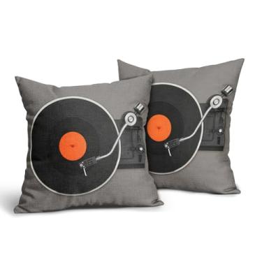 Imagem de Vrysenium Capas de almofada para disco de vinil 45,7 x 45,7 cm, conjunto de 2 capas de almofada decorativas de linho de algodão retrô vintage para quarto, sofá, sala de estar, decoração de casa