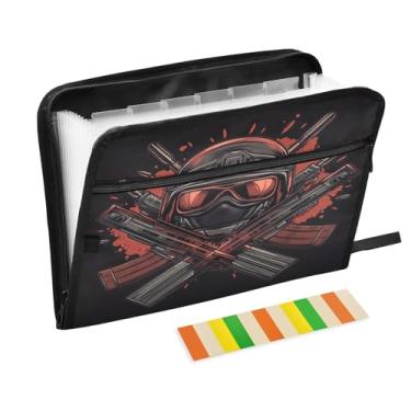 Imagem de Skull Soldier Red expansível pasta de arquivo A4 tamanho carta sanfonada organizador de pastas com etiquetas organizador de divisórias de papel