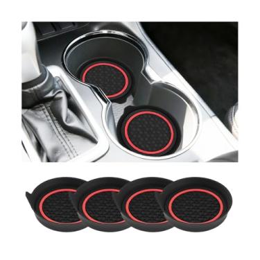 Imagem de Sandfren Porta-copos de carro com 4 peças, tapetes embutidos de silicone antiderrapante para veículos, isolamento interno automotivo à prova de peneira, acessórios de almofada de copo de bebida