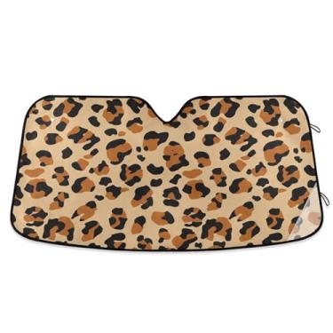 Imagem de Toldo de sol com estampa de leopardo preto marrom para para-brisa de carro engraçado personalizado dobrável sombra de carro para para-brisa dianteiro impressão animal L, 144,8 cm x 80 cm