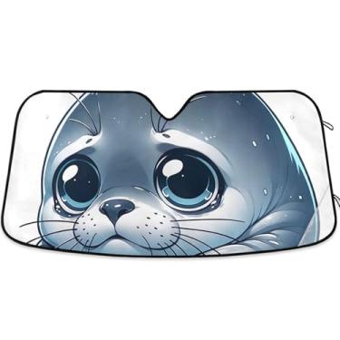 Imagem de Toldo de sol adorável animal adorável para para-brisa de carro engraçado personalizado retrátil caminhão carro janela persianas para-brisa frontal L, 144,8 cm x 80 cm