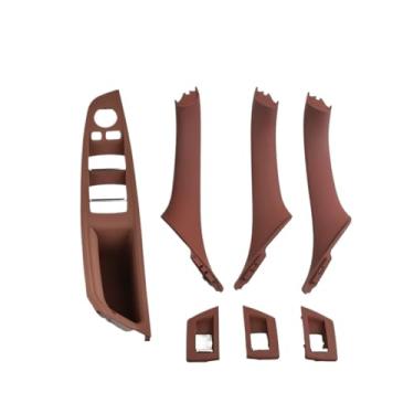 Imagem de Painel da porta interna alça puxar guarnição conjunto interruptor da janela painel de apoio braço compatível para bmw série 5 f10 f11 f18 7 pçs rhd 7 cores(Red Brown)