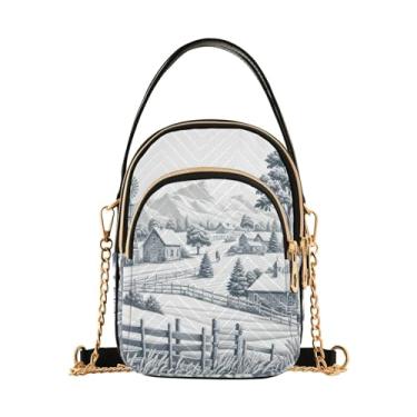 Imagem de Bolsa tiracolo feminina boneco de neve em cinza com corações vermelhos, bolsas pequenas para mulheres transversais, bolsa de verão, Padrão de estilo country branco, One Size