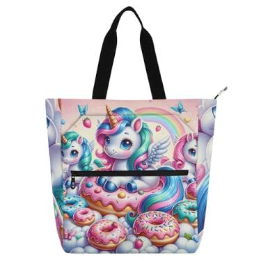 Imagem de GAIGEO Linda bolsa de trabalho unicórnios donuts para mulheres, bolsa escolar de lona com zíper, bolsas para professores, amantes de livros