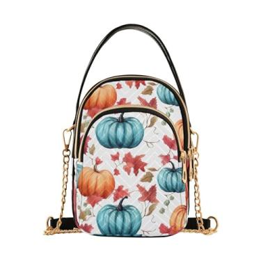 Imagem de Bolsa tiracolo feminina Husky usando um chapéu de pirata, bolsa pequena com alça de ombro, bolsa transversal de outono, Abóboras em aquarela - 4, One Size