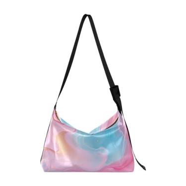 Imagem de Bolsa transversal Galaxy Wallpaper com alça larga, bolsa de ombro de couro, bolsa de ombro masculina de couro, Rosa e azul-4, One Size
