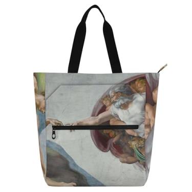Imagem de GAIGEO Bolsa de trabalho feminina Michelangelo Creation of Adam Tote de lona escolar bolsa de livros para uso diário amantes de livros
