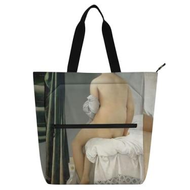 Imagem de GAIGEO Jean Auguste Dominique Ingres Valpin?on Bolsas de trabalho para banhistas para mulheres, sacola de lona com zíper, bolsa de praia para uso diário com compartimentos