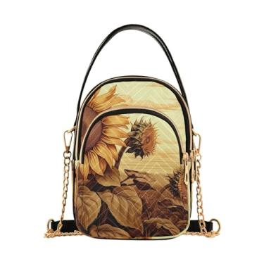 Imagem de GAIGEO Pintura de praia com flores cor-de-rosa 、 bolsas femininas transversais pequenas, bolsas transversais ajustáveis para mulheres, Sépia de girassóis - 1, One Size