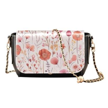 Imagem de GAIGEO Bolsa tiracolo de couro leve em aquarela rosa e branca, bolsas transversais médias para mulheres, Aquarela de flor rosa e branca 3, One Size