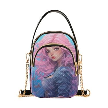 Imagem de Bolsa transversal feminina floco de neve com flocos de neve voando no céu, bolsa pequena com alça de ombro para mulheres, Sereia em rosa com peixe dentro - 1, One Size