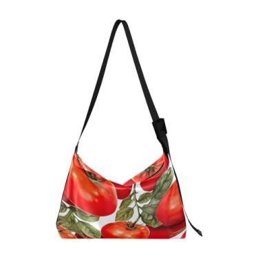 Imagem de Glasses of Beer Greeting Happy New Year Bolsa de ombro Hobo de couro, bolsa feminina transversal, bolsa de ombro de couro, Pintura em aquarela tomates-1, One Size