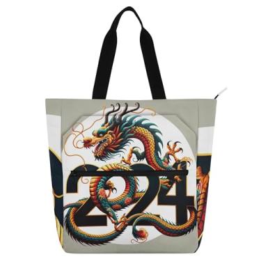 Imagem de GAIGEO Bolsa feminina Dragon Work Tote escolar de lona com zíper para professores e amantes de livros
