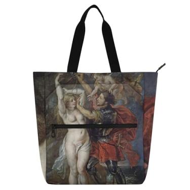 Imagem de GAIGEO Bolsa de trabalho feminina Rubens Painting Perseus Andromeda Tote Canvas School Tote Book Purse Cute Kids Gift for Book Lover Handbags