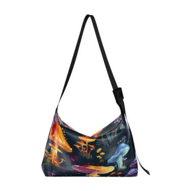 Imagem de Bolsa de couro tulipas brancas com alça de ombro, bolsa de ombro masculina de couro, bolsa tiracolo de couro, Muitos cogumelos e flores coloridas-2, One Size