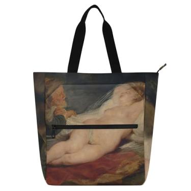 Imagem de Rubens Prints Ermit Sleeping Angelica Work Tote Bags for Women Canvas Beach Book Tote with Zipper Ladies Kids Handbags Book Lover Gift