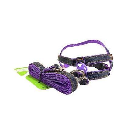 Imagem de Conjunto Peitoral Jeans Regulável com Guia para Cachorro - Estilo e Co