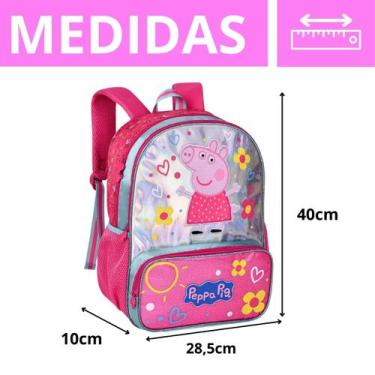 Imagem de Kit Mochila De Costas Espaçosa Peppa Pig Com Pelinho Holográfica Escol