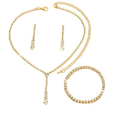 Imagem de Conjunto de joias brilhantes conjuntos de joias de casamento para mulheres delicadas imitação de cristal colar pulseira brincos conjunto acessórios de casamento para noivas, 5 x 6 x 0.1 cm, Metal, Sem