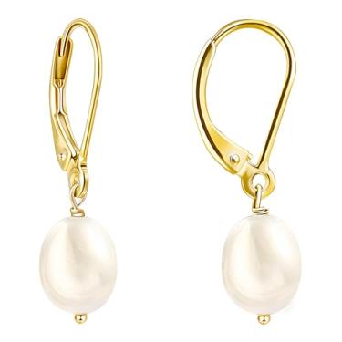 Imagem de Brincos femininos de pérola prateada, hipoalergênicos, com pingente de coração banhado a ouro branco real 14K, Medium, Latão, pérola criativa