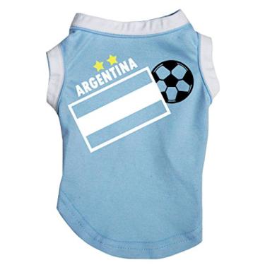 Imagem de Petitebella Camiseta para cachorro de futebol com bandeira da Argentina (azul, pequena)