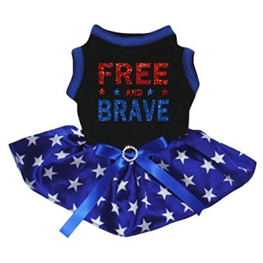 Imagem de Petitebella Free and Brave Camiseta de algodão preta tutu para cachorro vestido (PP, estrelas pretas e azuis)