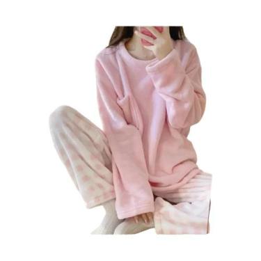 Imagem de Conjunto De Pijamas De Fleece Feminino, Roupa De Dormir Quente E Espes