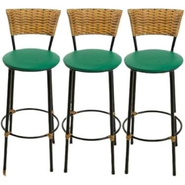 Imagem de kit 3 banquetas alta junco cozinha bancada balcão(3.bq.alta.imbuia) (verde)