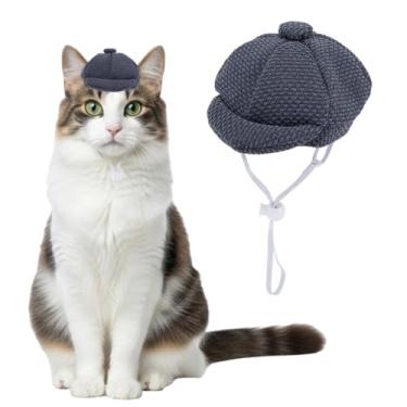 Imagem de GORGECRAFT Chapéu de boina de cachorro azul poliéster artista francês gorro para animais de estimação gatos faixa de cabeça chapéu de filhote de cachorro acessórios de cabelo com alça de queixo