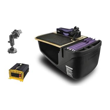 Imagem de AutoExec Mesa de carro Efficiency FileMaster para sua estação de trabalho de veículo e escritório móvel, bétula, com inversor de potência de 400 watts, suporte para telefone e sucção para telefone