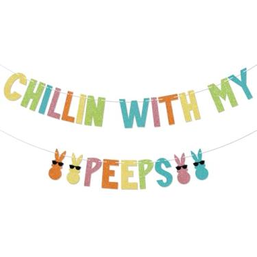 Imagem de Faixa Chillin with My Peeps - Happy Easter Peeps Spring Eggs Decorações de festa de galinha Feliz Aniversário Páscoa Primavera Decorações para casa