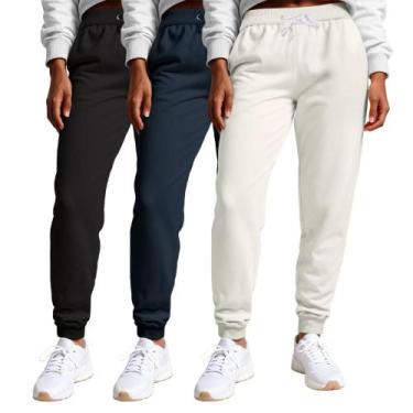 Imagem de Calça Feminina Moletom Flanelada Slim Bolsos Algodão Kit 3 - Samcro, P