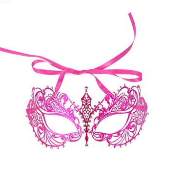Imagem de Meia de Metal com Corte Rosa Elegante Strass Máscara Halloween Presente Fancy