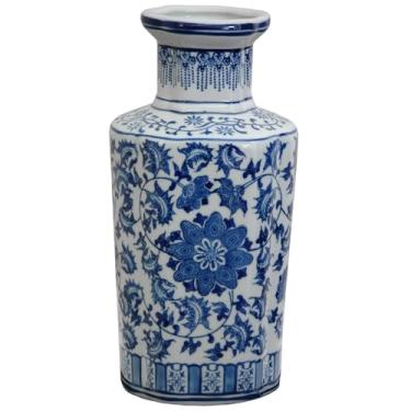 Imagem de Oriental Furniture Vaso de porcelana azul e branco floral de 30,48 cm (12")