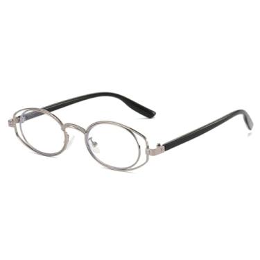 Imagem de Óculos de sol retrô com armação oval dupla de metal, lentes transparentes, estilo punk masculino (preto grafite)
