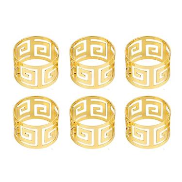 Imagem de Conjunto de anéis de guardanapo 6 peças galvanoplastia dourada oca anéis de guardanapo fivelas para jantar aniversário festa de natal banquete de casamento aço inoxidável