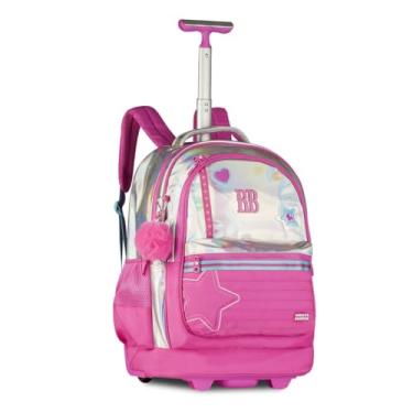 Imagem de Mochila Carrinho Holográfica Rebecca Bonbon Bolsa Escolar Prateada RB27016 (Rosa)