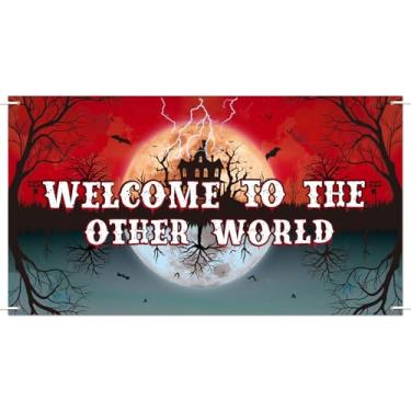 Imagem de Cenário "Welcome To The Other World", 180x100cm Poliéster Cenário Temático Assustador de Cabeça Baixo para Festa Halloween para Artigos Decoração Festa de Halloween Adereços Fotos