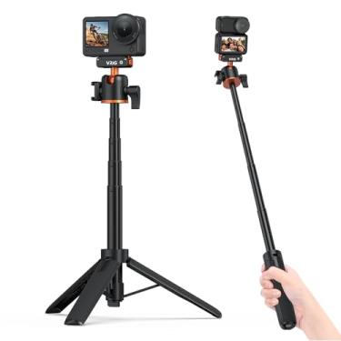 Imagem de VRIG Tripé de vara de selfie para câmera de ação para DJI Osmo Nano/Action 6, adaptador magnético de liberação rápida de direção dupla cabeça esférica de 360° e suporte de sapata fria, haste