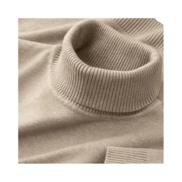 Imagem de Suéter Masculino De Gola Alta Em Cor Sólida, Tricotado, Respirável E Q