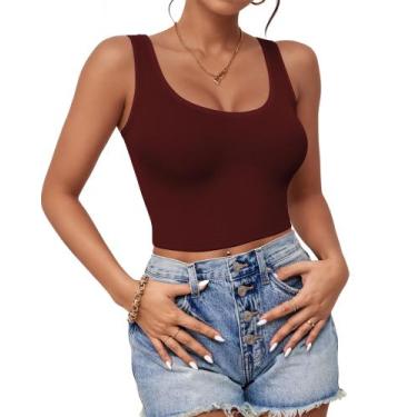 Imagem de Regata Crop Top AURUZA com decote em U, sem mangas, básica, cor de vin
