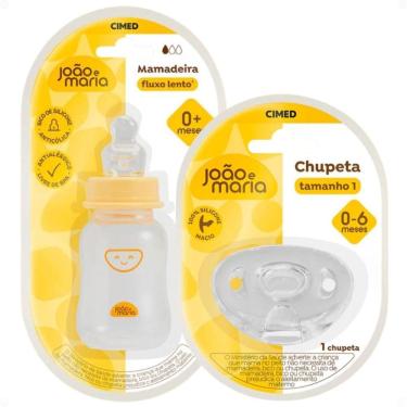 Imagem de Kit Cimed João e Maria 0-6 Meses: Mamadeira Fluxo Lento 120ml e Chupeta De Silicone Tamanho 1