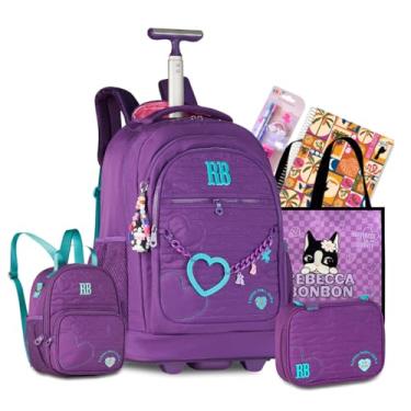 Imagem de Kit Mochila Rodinha Escolar Rb Rebecca Bonbon Carrinho Estojo E Lancheira Notebook (Lilas)