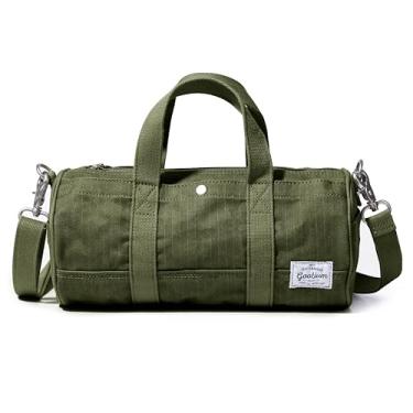 Imagem de GOOTIUM Bolsa tiracolo compacta – Bolsa de ombro de lona e organizador de viagem – Mini bolsa estilo cilindro vintage, bolsa pequena, Oliva, Small, Bolsa transversal estilo barril