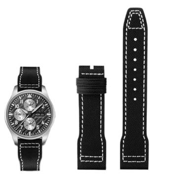 Imagem de ORKDFJ Pulseira masculina de couro bovino de nylon de alta densidade para IWC Mark Pilot Prince Bertolo Portugal 20 pulseira masculina de couro bovino de nylon (linha branca nº, 22 mm)